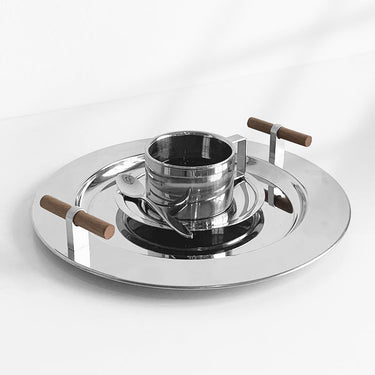 Stainless Steel Round Tray with Wooden Handle