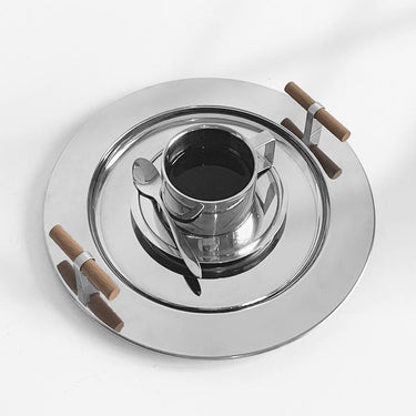 Stainless Steel Round Tray with Wooden Handle