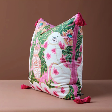 Pink Dog Pillow Cover by Elenorra