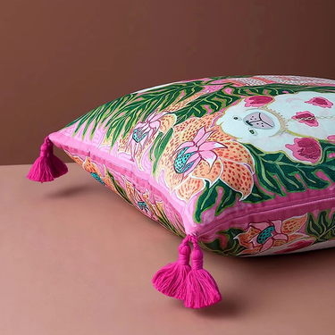 Pink Dog Pillow Cover by Elenorra