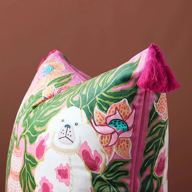 Pink Dog Pillow Cover by Elenorra