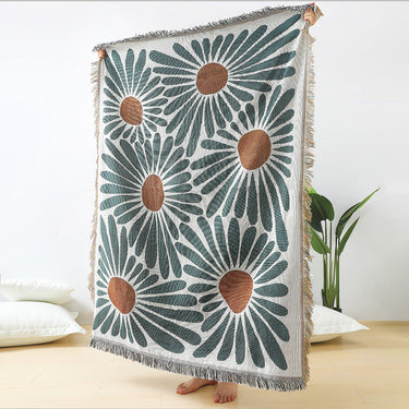 Floral Daisy Boho Woven Throw Blanket
