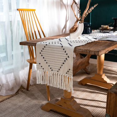 Natural Cotton Table Runner with Tassels